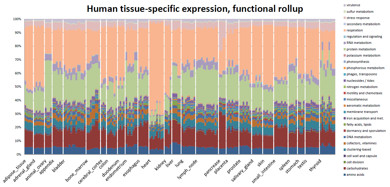 Plot showing discrimination among human tissue types by functional classification of transcriptome data.